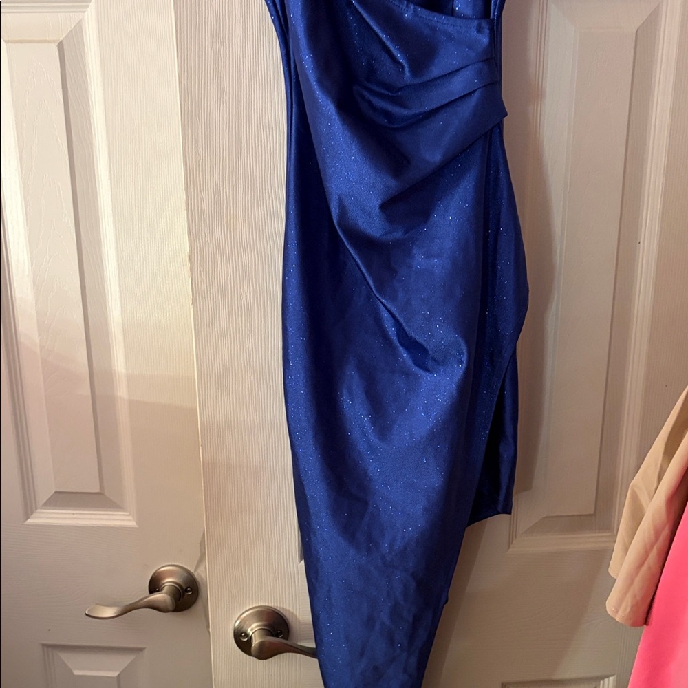 Asymmetrical Sparkly Royal Blue Dress - Picture 4 of 6